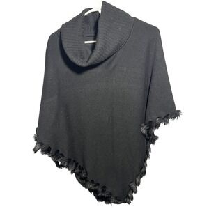 Alfani Women's‎ Black Cowl Neck Poncho Wrap Faux Fur Trim S/M Acrylic Blend